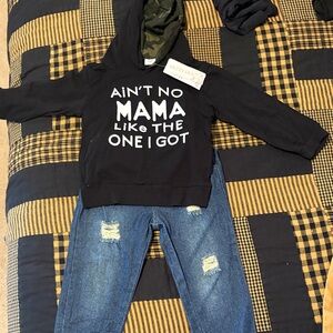 Black Kids Hoodie with White Print